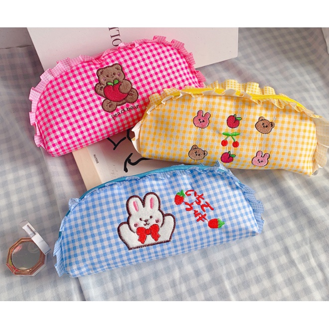 Hộp bút gấu thỏ diềm ren Hb259 bóp viết cute dễ thương