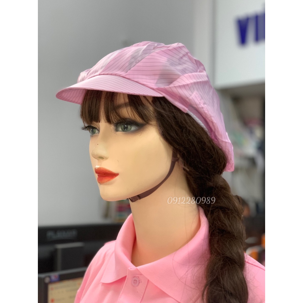 Nón phòng sạch chống tĩnh điện màu hồng, nón thủy sản hồng _ Hình chụp thật