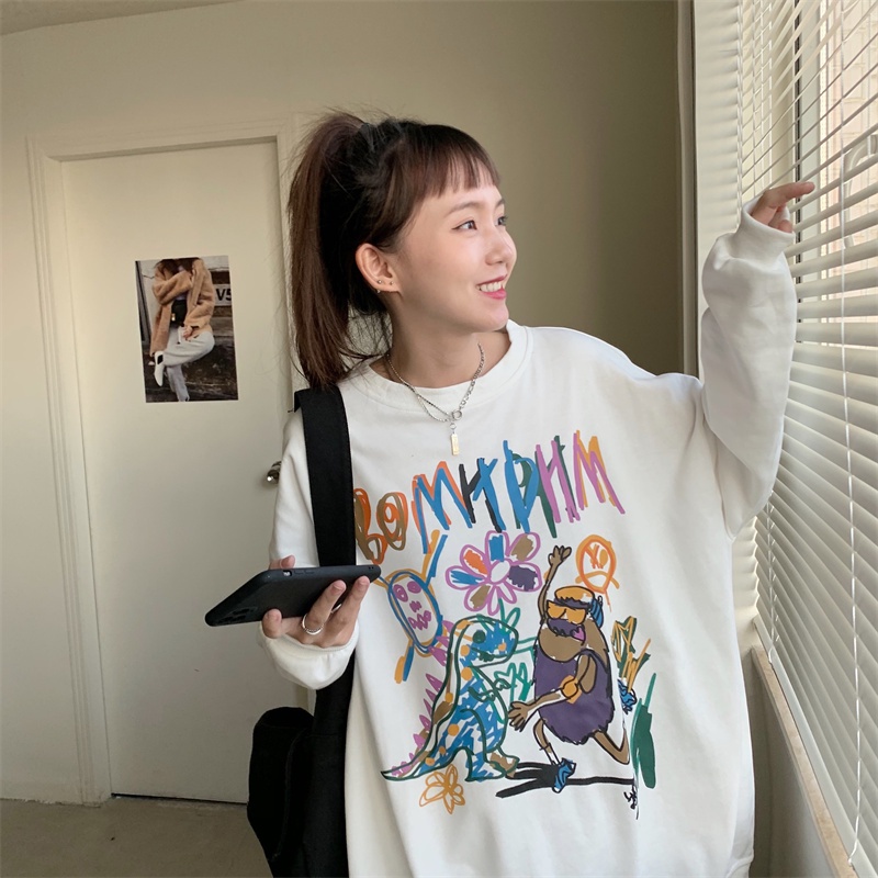 Áo Nỉ Nữ Dài Tay Cổ Tròn Thời Trang Hàn Mới