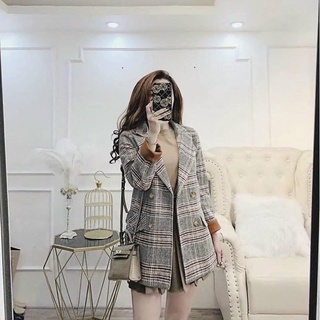 Áo dạ kẻ tay lật nâu