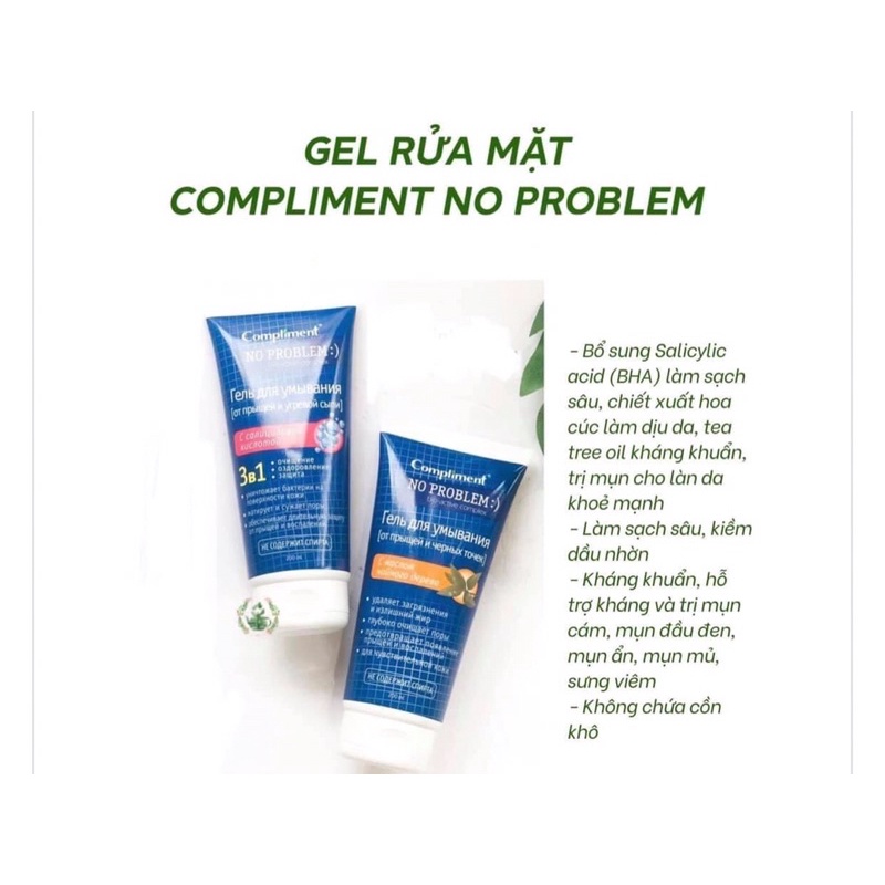 Gel rửa mặt Compliment No Problem không làm khô da giảm viêm, mụn, sản phẩm cho da dầu, nhạy cảm
