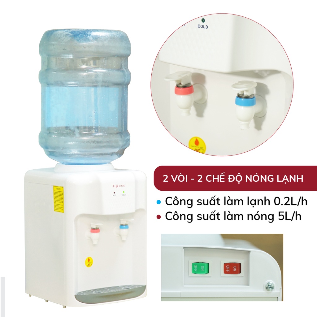 Cây nước nóng lạnh mini để bàn nhập khẩu Nhật Bản FUJIHOME WD5510E, máy nước uống nóng lạnh tự động ngắt tiết kiệm điện