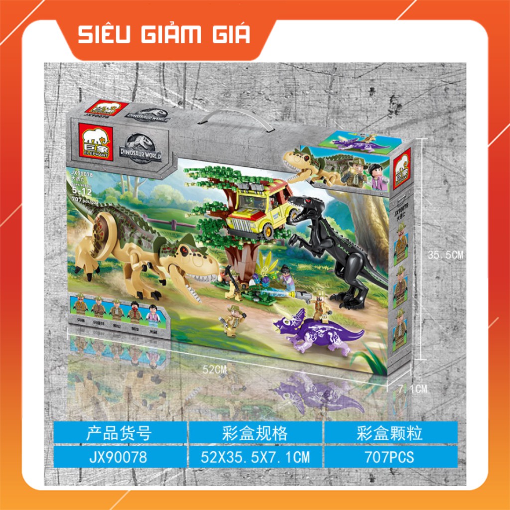 Lego Lắp Ráp Xếp Hình Mô Hình Khủng Long Cuộc Đi Săn Của Carnivorous Và Indoraptor 707 Khối JX90078