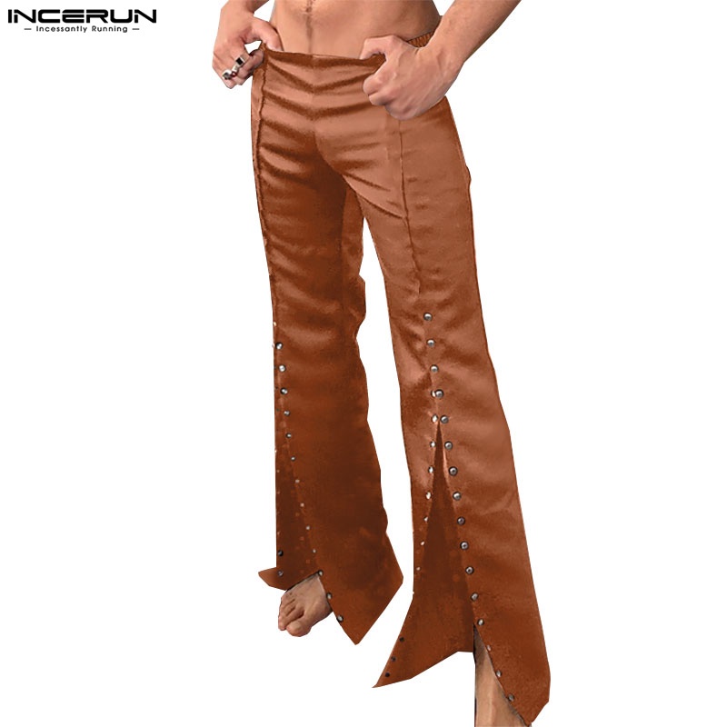 Quần dài INCERUN ống loe lưng cao phối nút thời trang dành cho nam