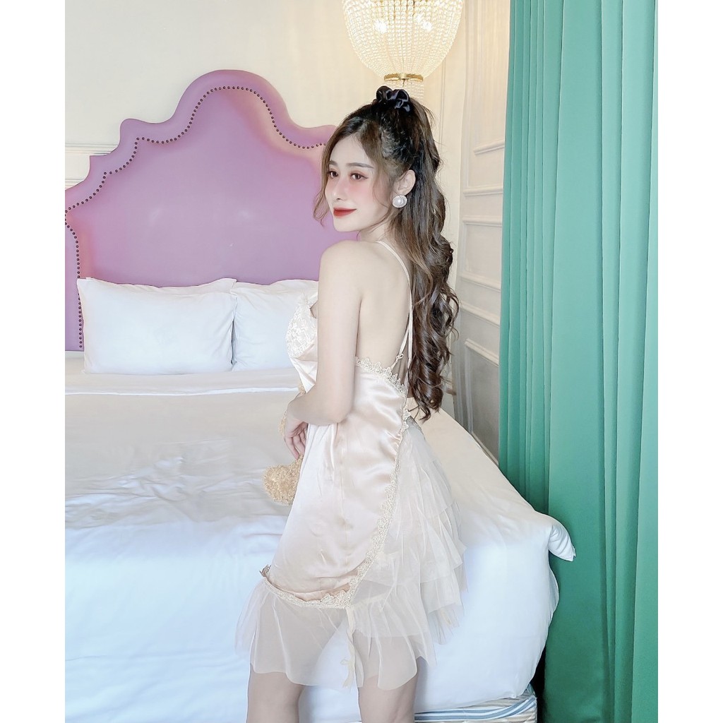 Váy ngủ chất lụa mịn mát kèm quần ngắn, kiểu dáng gợi cảm cho phái nữ, phom dưới 52kg- tùy chiều cao | BigBuy360 - bigbuy360.vn