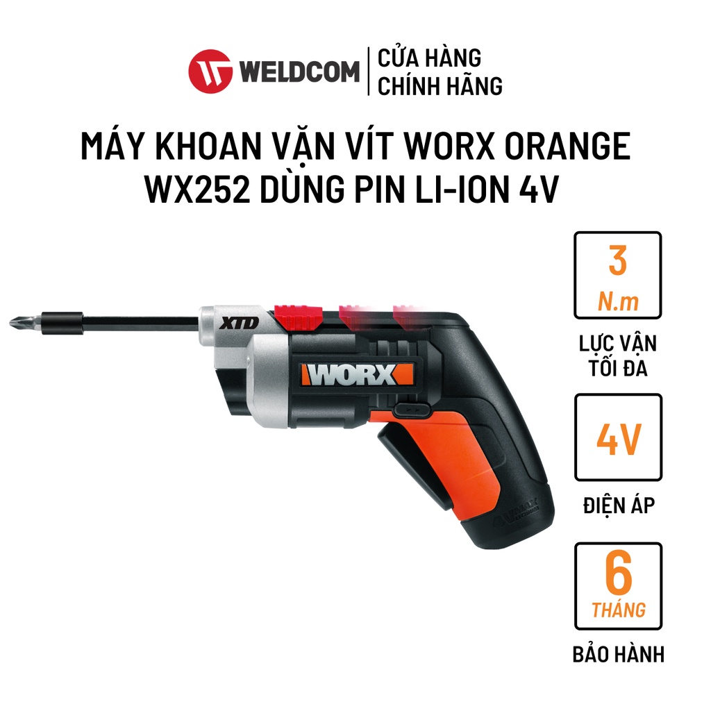 Máy Khoan Vặn Vít WORX ORANGE WX252 Vặn Đinh Treo Tranh Ảnh Sử Dụng Pin Li-ion 4V
