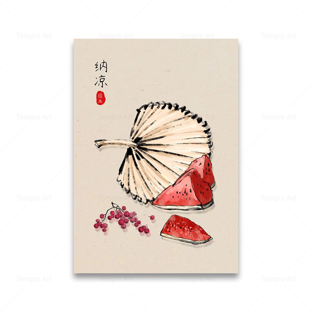 Tranh Vải Bạt Treo Tường In Hình Trái Cherry / Lựu Đỏ Phong Cách Trung Hoa Trang Trí Nhà Cửa