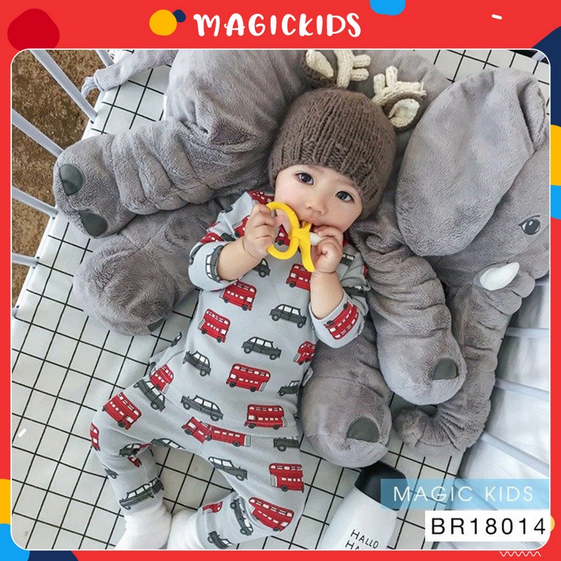 Bộ quần áo dài tay cotton cho bé trai và bé gái Magickids BR18014