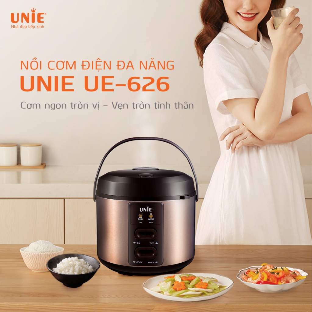 Nồi cơm điện UNIE UE-626 đáy nghiêng 60 độ trộn đều gạo trong quá trình nấu giúp cơm chín đều, thơm, ngon hơn