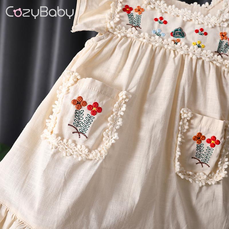 Váy Công Chúa Tay Bay Thêu Họa Tiết Mới Cho Bé Gái