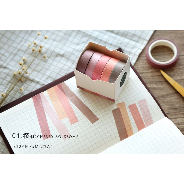 Bộ 5 Cuộn Băng Dính Washi Flowertree Dùng Để Trang Trí E135
