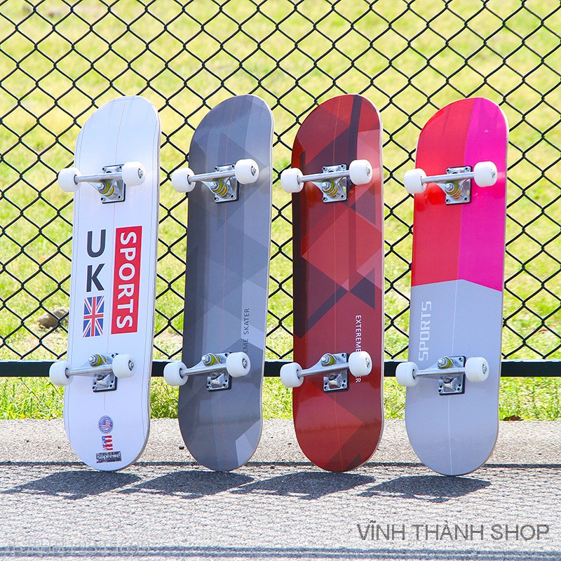 Ván trượt thể thao skateboard gỗ phong 7 lớp mặt đen nhám chống trơn trượt tải trọng 180kg dành cho người lớn và trẻ em