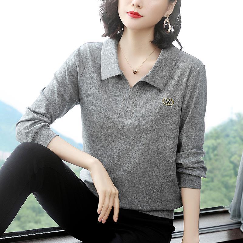 Áo thun cổ lật tay dài thời trang thu đông 2021 dành cho nữ