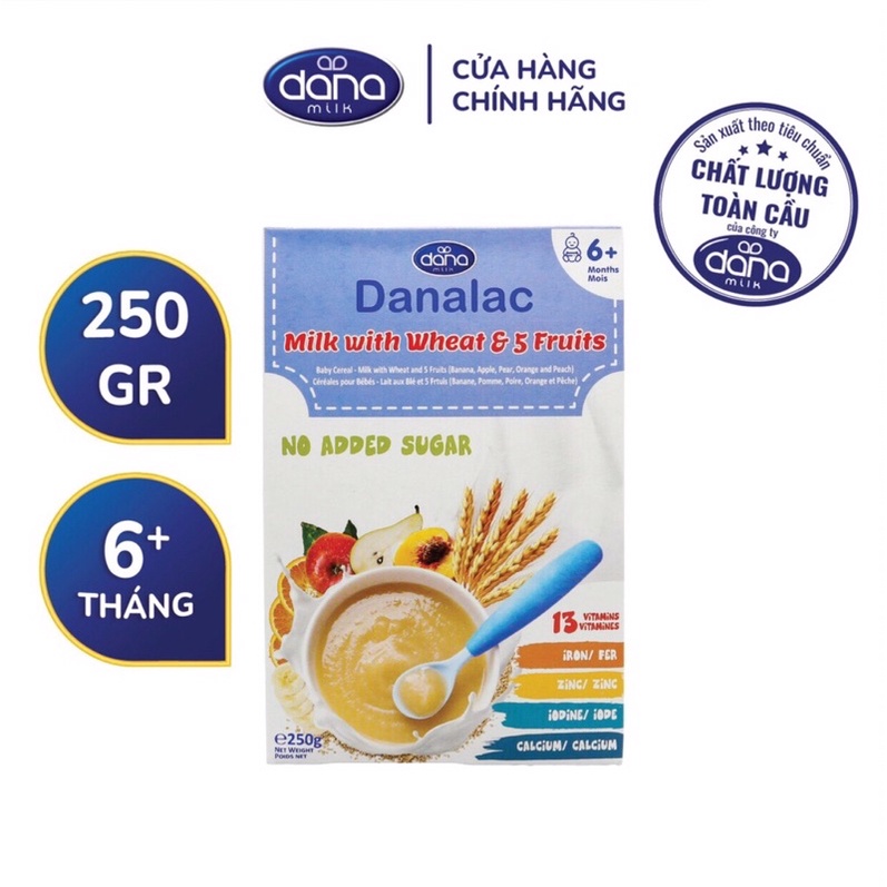 Bột ăn dặm DANALAC 5 trái cây, lúa mỳ và sữa - Hộp 250g
