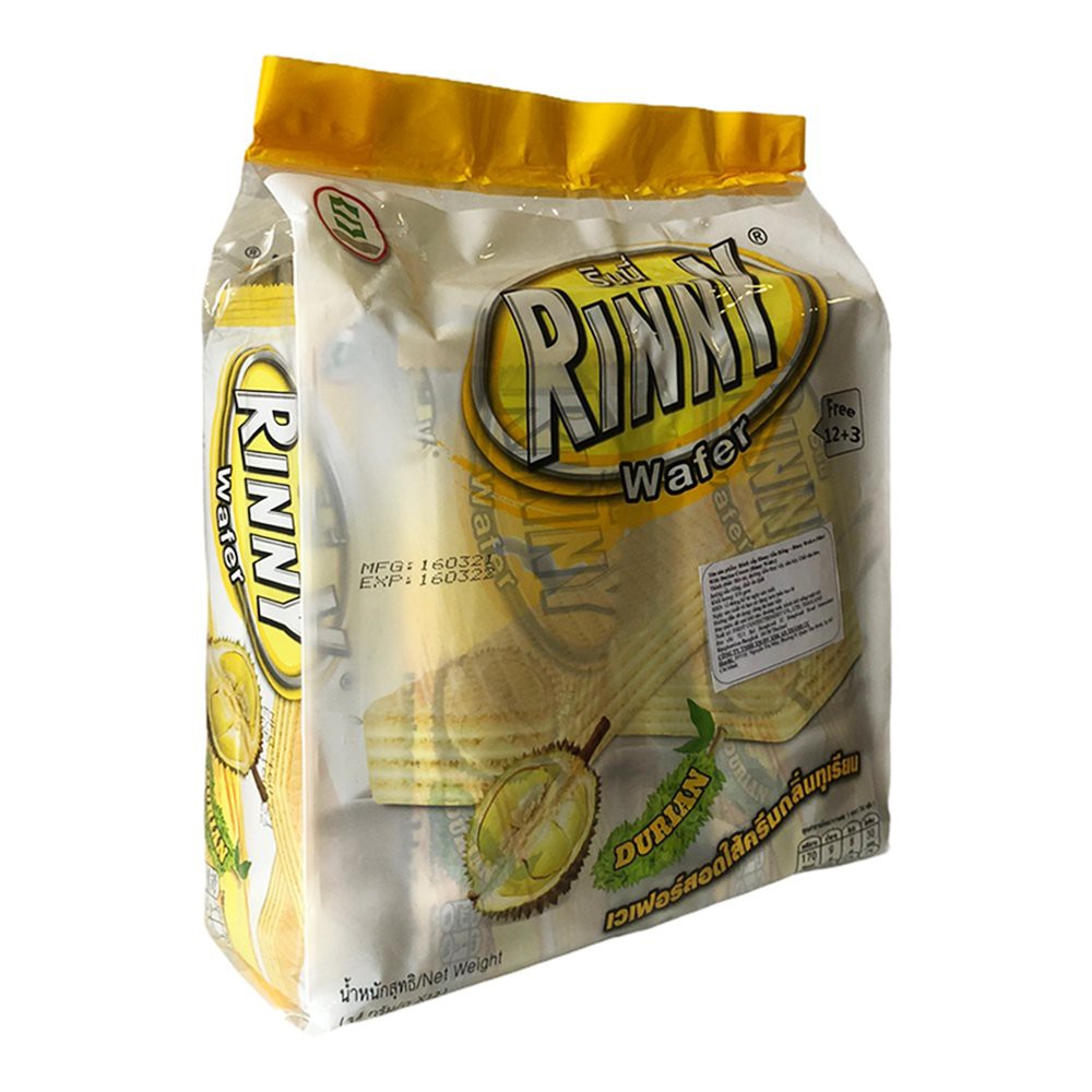 [BỊCH 12 GÓI TẶNG 3] Bánh Xốp Kem Sầu Riêng Rinny Wafer Thái Lan 32g/gói x 12 gói (tặng kèm 3 gói) | BigBuy360 - bigbuy360.vn