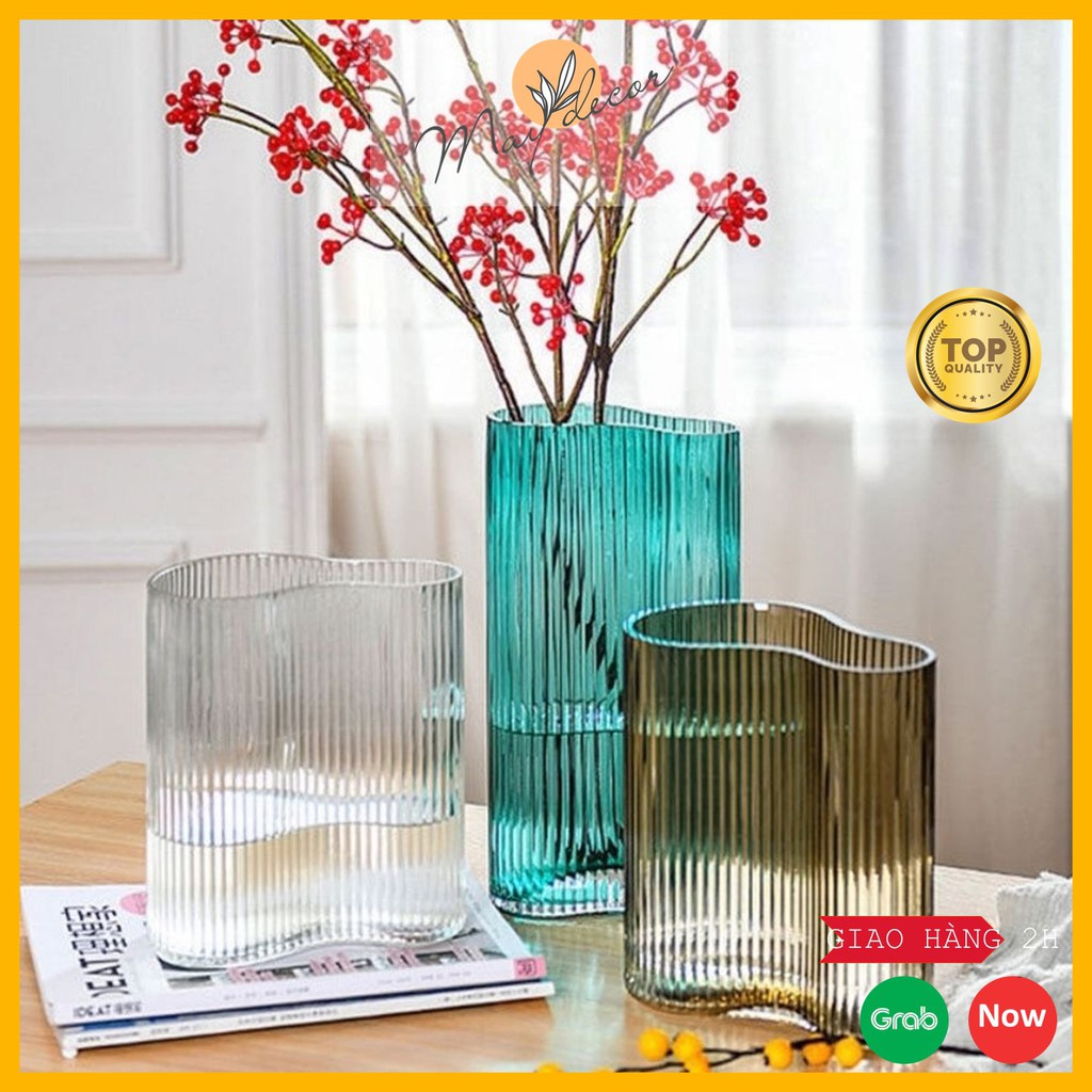 Lọ hoa thuỷ tinh đàn cầm hai ngăn Maydecor bình hoa trang trí nhà cửa LH054