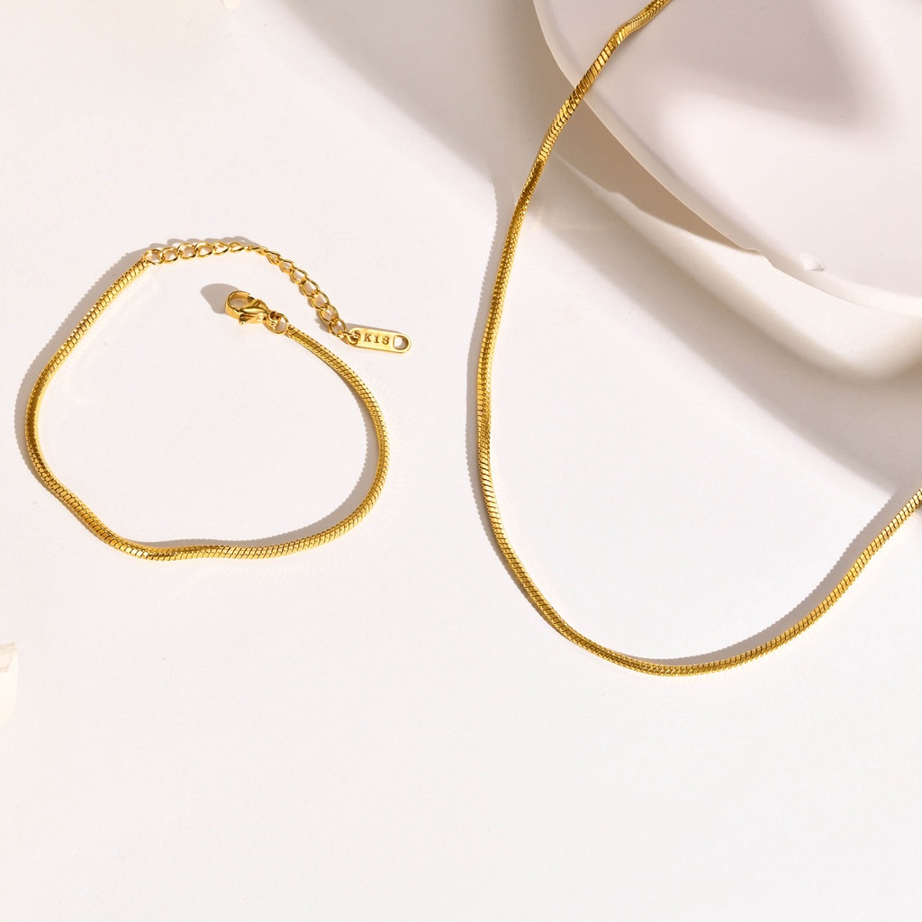 Vnox Bộ Vòng Tay / Vòng cổ Dạng Chuỗi Rắn Tròn 20 Inches 18k Thời Trang Cho Nữ