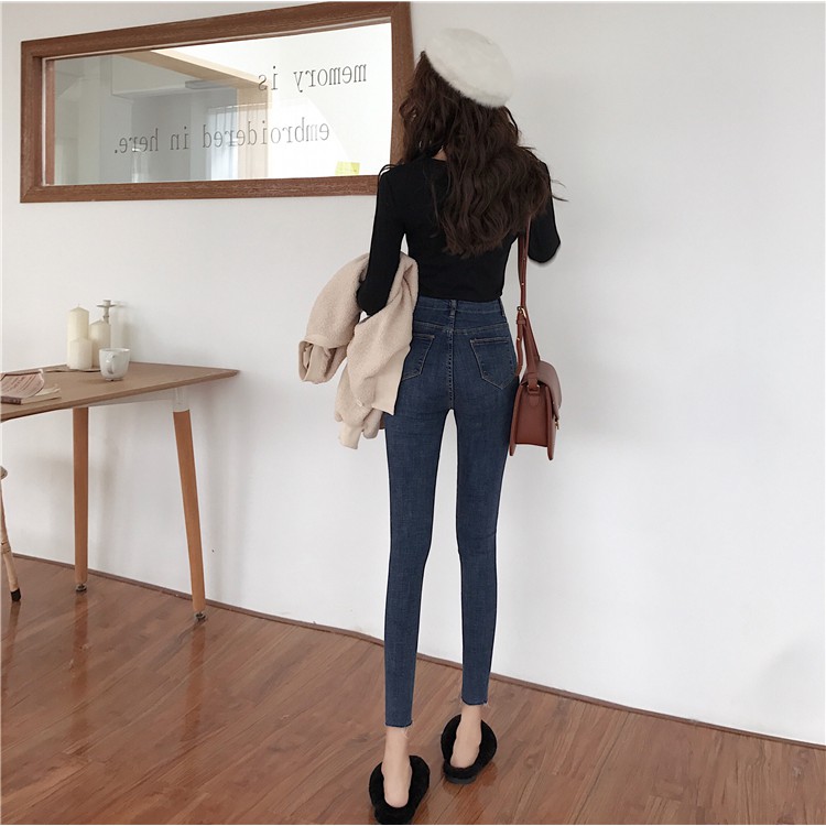 Quần jean nữ dáng ôm lưng cao trơn dài sang chảnh Emilyshop