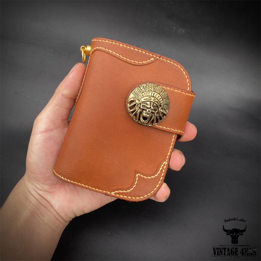 Ví Biker Vintage Phong Cách Bụi Bặm Cá Tính Da Bò Cao Cấp Handmade