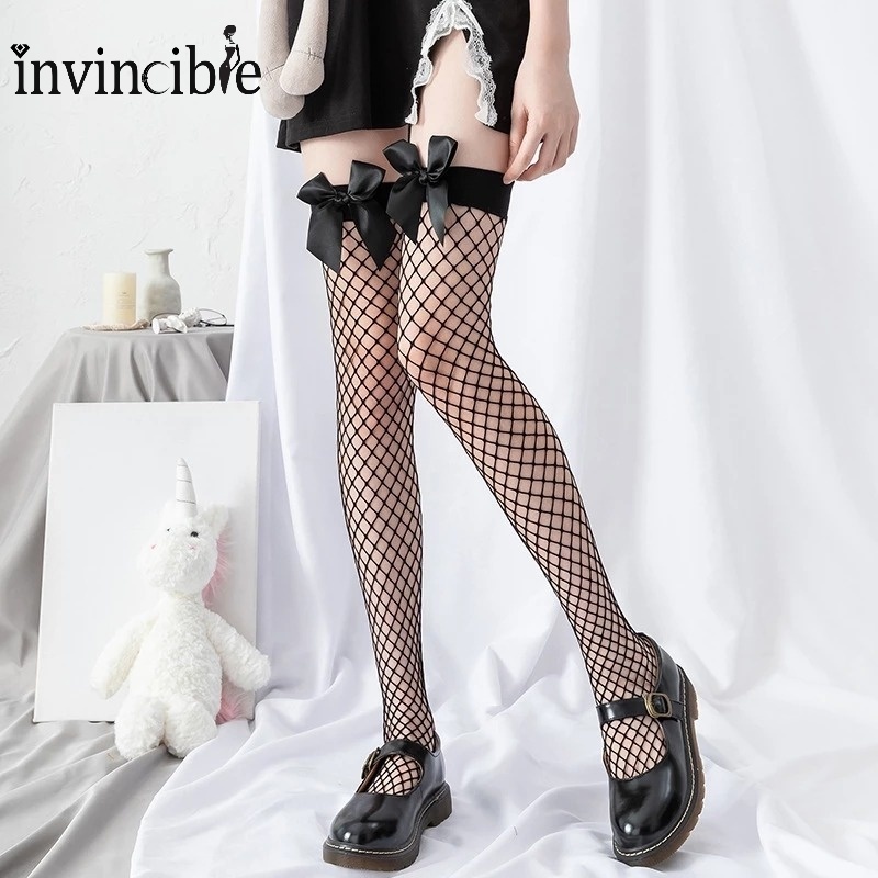 Vớ Lưới Xuyên Thấu Cao Qua Gối Phối Nơ Phong Cách Hàn Quốc Dễ Thương Dành Cho Nữ