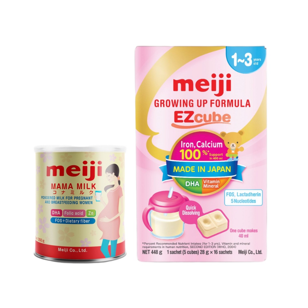 Combo Sữa Meiji Mama Milk (350g) và Sữa dạng thanh Meiji Growing Up Formula EZcube (448g)