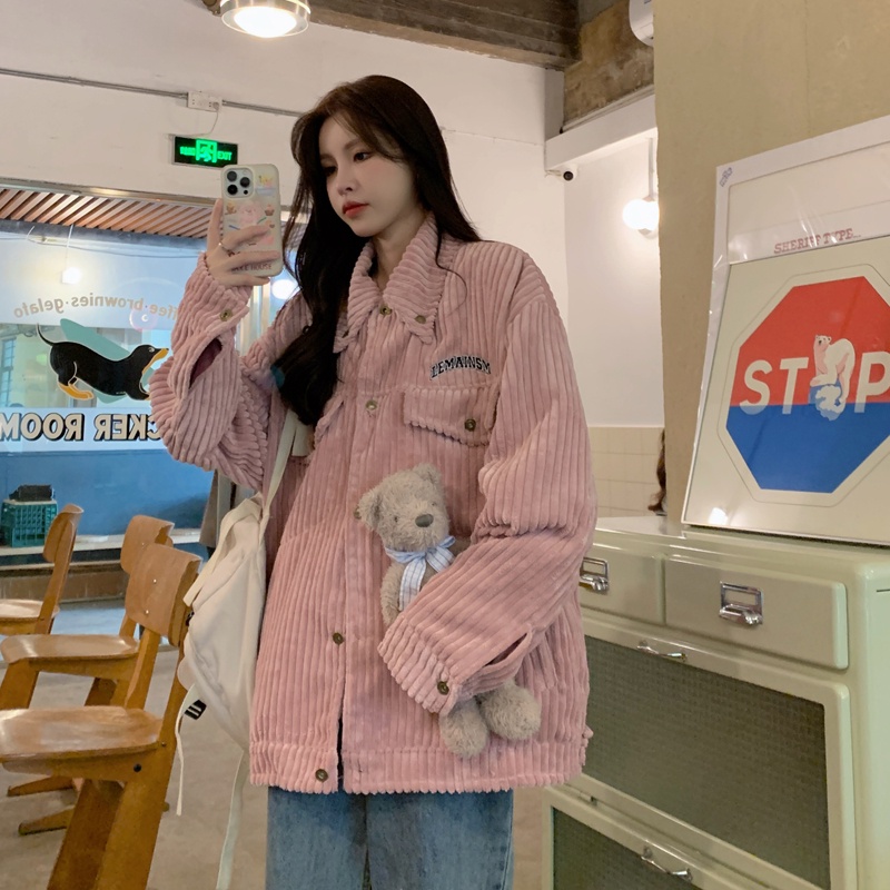 ZHELIHANGFEI Áo Khoác Form Rộng Tay Dài Theo Phong Cách Retro Dễ Phối Đồ