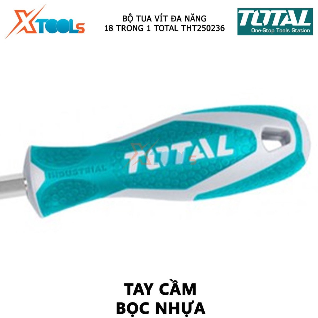Bộ tuốc nơ vít đa năng 18 chi tiết TOTAL THT250236 | Bộ tua vít kích thước 6.35X160MM [CHÍNH HÃNG] [XTOOLs]
