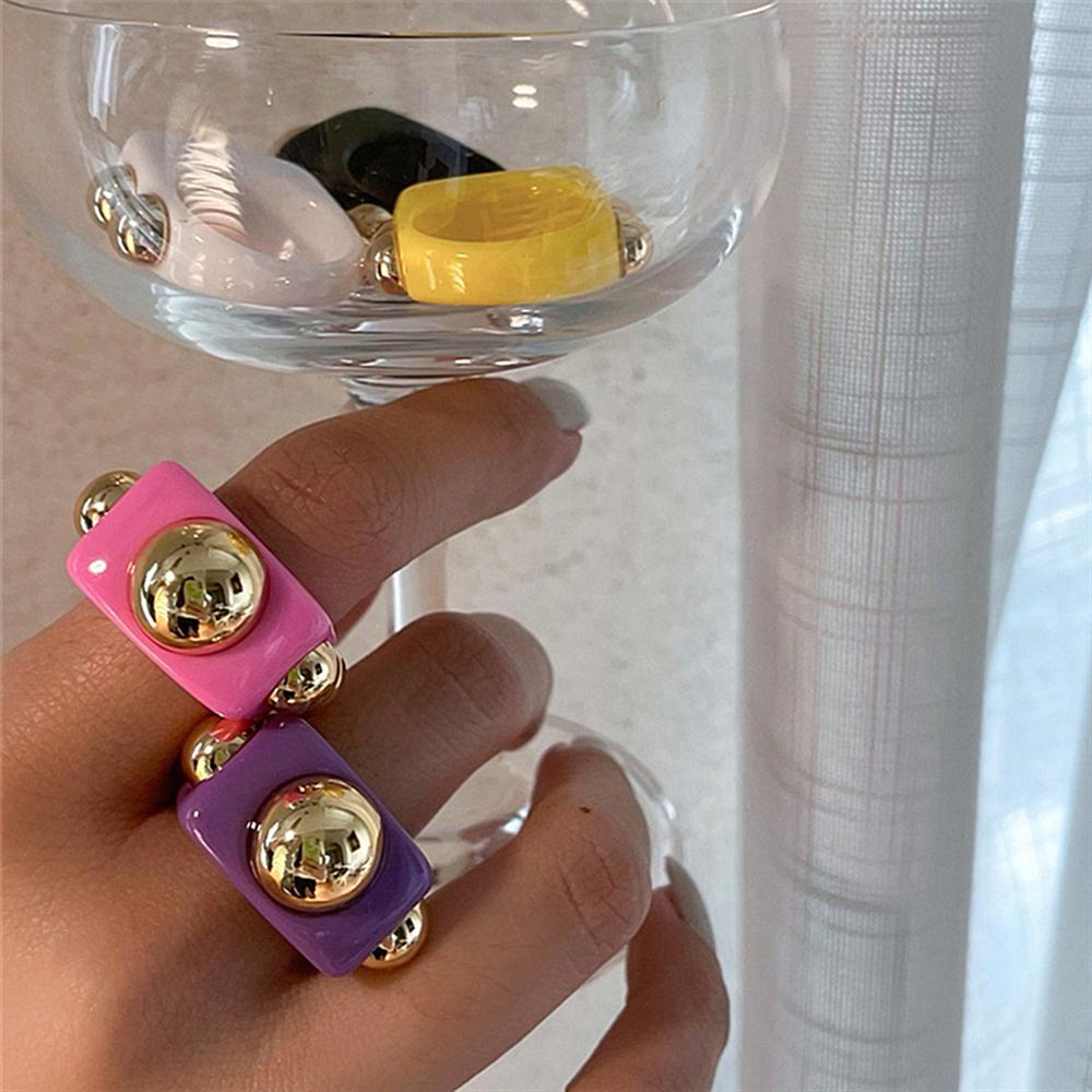 USNOW Nhẫn Hạt Nhựa Resin Hình Chữ Nhật / Vuông Thời Trang Cho Nam Và Nữ