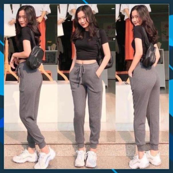 Quần jogger thể thao chất thun gân cạp chun bo gấu cho bạn nữ thời trang Banamo Fashion quần jogger len tăm 241