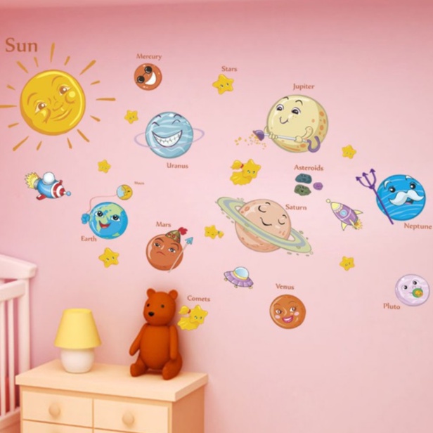 Decal dán tường cho bé tranh vũ trụ decor hệ mặt trời các hành tinh trong hệ mặt trời tranh dán tường cho bé MIVIDECOR