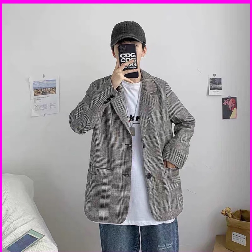 Áo blazer nam kẻ caro kiểu dáng thanh lịch  phong cách Hồng Kông 2021