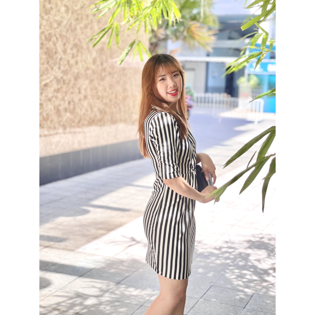 Váy Sơ Mi Công Sở Kẻ Sọc Chất Thun Co Giãn Tôn Dáng Cho Nàng T2 | BigBuy360 - bigbuy360.vn