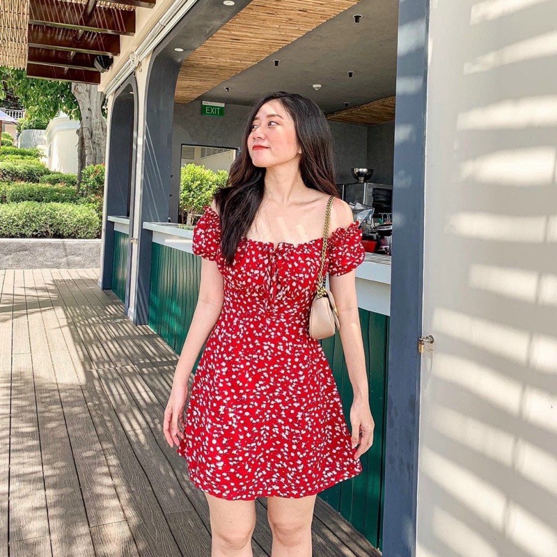 ĐẦM HOA ĐỎ VIỀN BÈO THẮT NƠ Kt