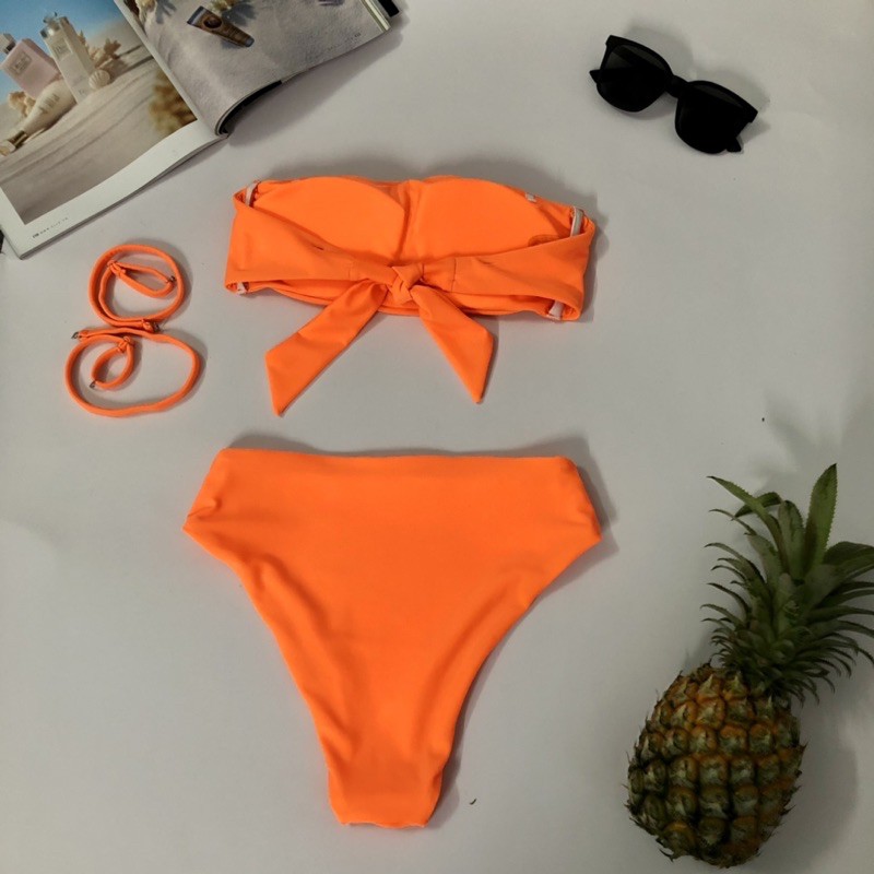 Bikini hai mảnh cạp cao có đệm ngực mầu cam