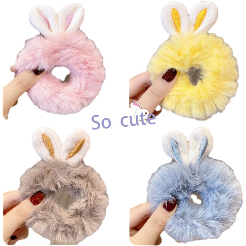 Mới Băng Đô Cài Tóc Tai Thỏ Phối Lông Màu Kẹo Ngọt Kiểu Hàn Quốc Dễ Thương