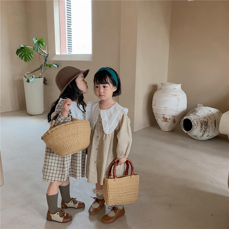 [Ảnh thật] VÁY CỔ BÈO NÚT HÀN QUỐC DÀNH CHO BÉ GÁI SIZE 80 ĐẾN 120