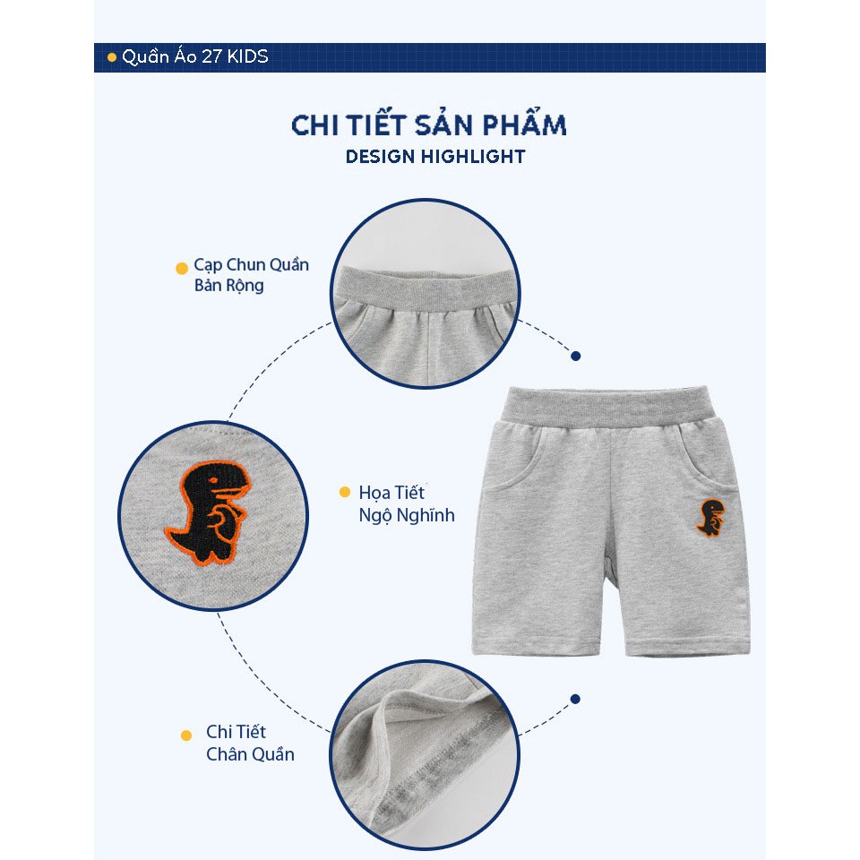 Quần Short Bé Trai 27KIDS Họa Tiết Động Vật Chất Cotton Xuất Âu Mỹ 010