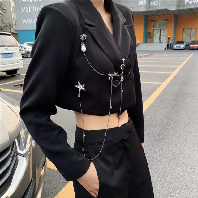 (ORDER) Set áo blazer croptop + Quần tây trơn ống rộng | BigBuy360 - bigbuy360.vn