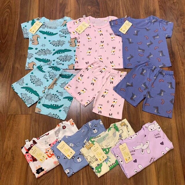 Bộ cộc tay cotton hàng quảng châu nhiều hoạ tiết