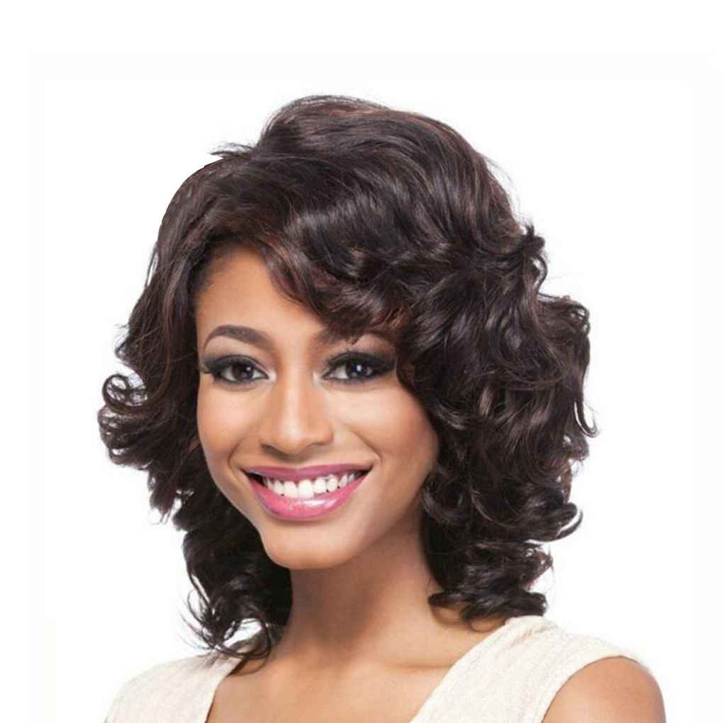 [Mapde] Women Gradient Color Short Curly Fake Hair Lady Curls Hair None Lace Heat Resistant Fiber Wig