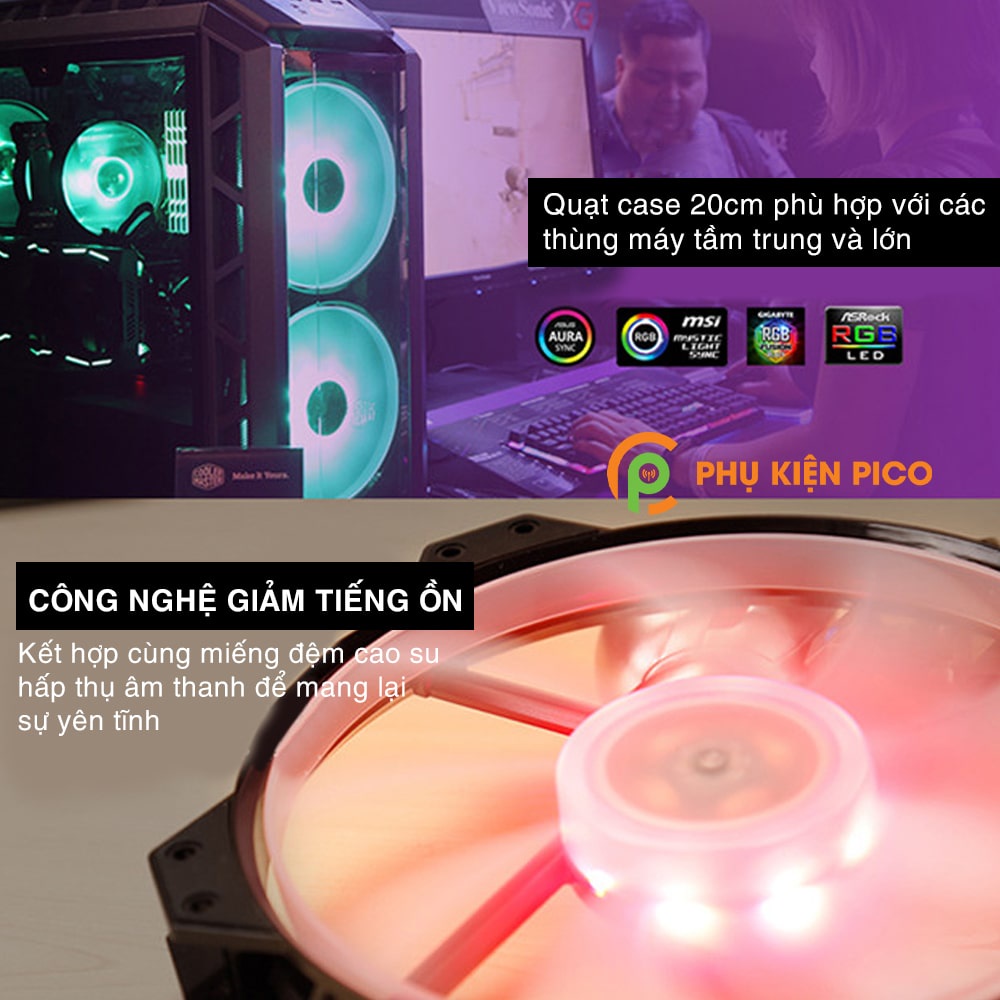 Quạt tản nhiệt case máy tính Cooler Master MF200R RGB 20CM - Coolermaster MasterFan MF200R - Fan case 20cm