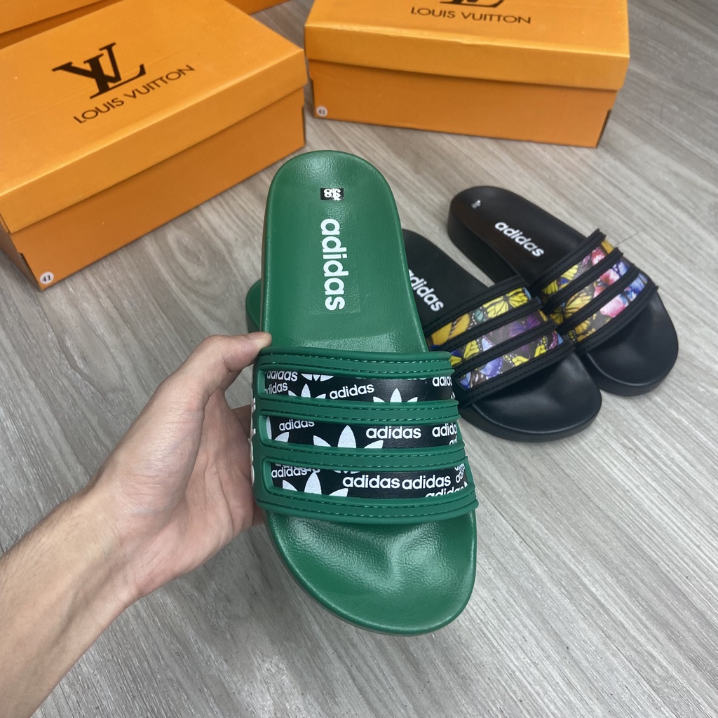 Dép Adidas 3 Gạch Kèm Họa Tiết Độc Đáo - Dép das Đế Cao Su Đúc Trống Nước Tuyệt Đối