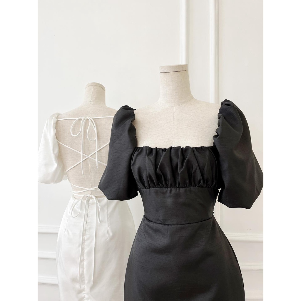 Đầm tay phồng chéo lưng