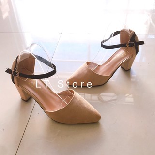 Giày cao gót 6cm bít mũi gót sọc đơn (có ảnh thật)