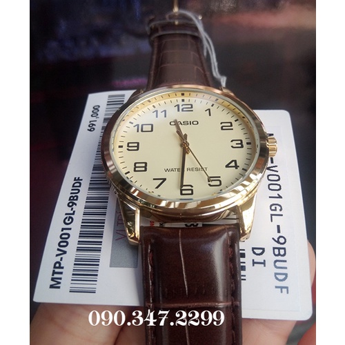 Đồng Hồ Nam Casio MTP-V001GL-9BUDF Dây Da - 3 Kim - Chống Nước