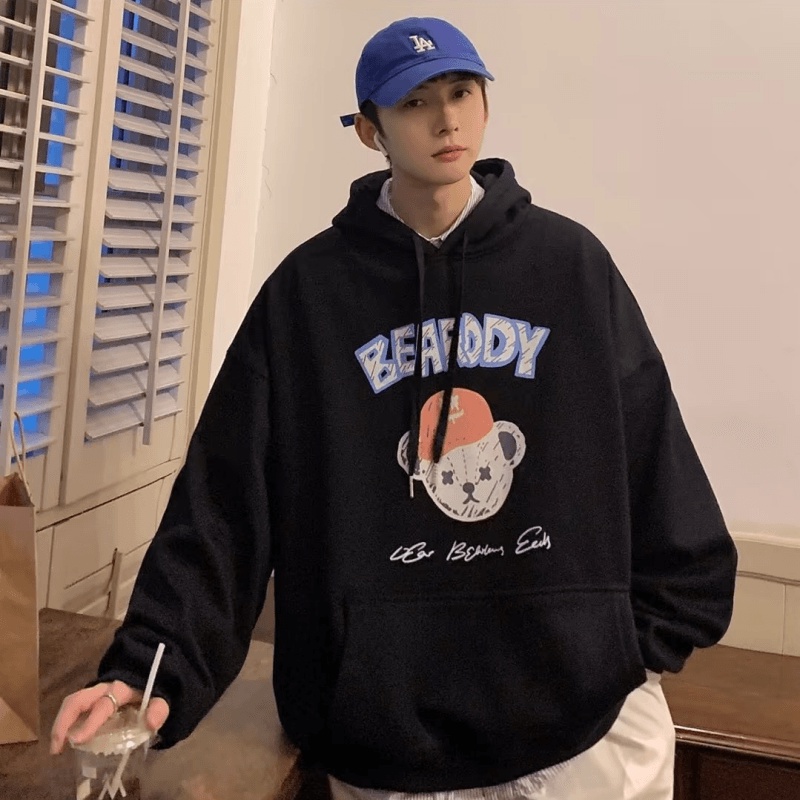 Áo hoodie Dáng Rộng Họa Tiết Hoạt Hình Phong Cách Hip Hop Nhật Bản Cao Cấp