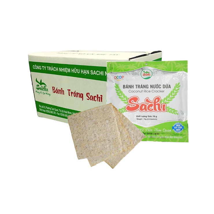 Thùng 50 Bì Bánh Tráng Nước Cốt Dừa Nướng Sẵn SACHI 75Gram