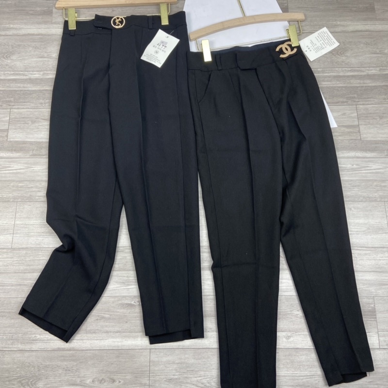 Quần baggy gấu lệch chất tuyết mưa cao cấp Quần dài đen học sinh công sở cạp khuy có túi màu đen