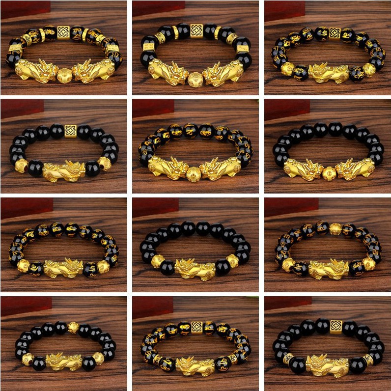 Suxinjewelry/Vòng tay Pixiu vàng 3D cho nam,Vòng tay hạt Phật giáo