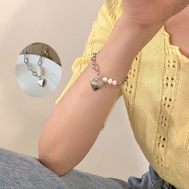 Vòng tay MANYUE xỏ ngọc trai giả với mặt trái tim phong cách cổ điển thời trang cho nữ